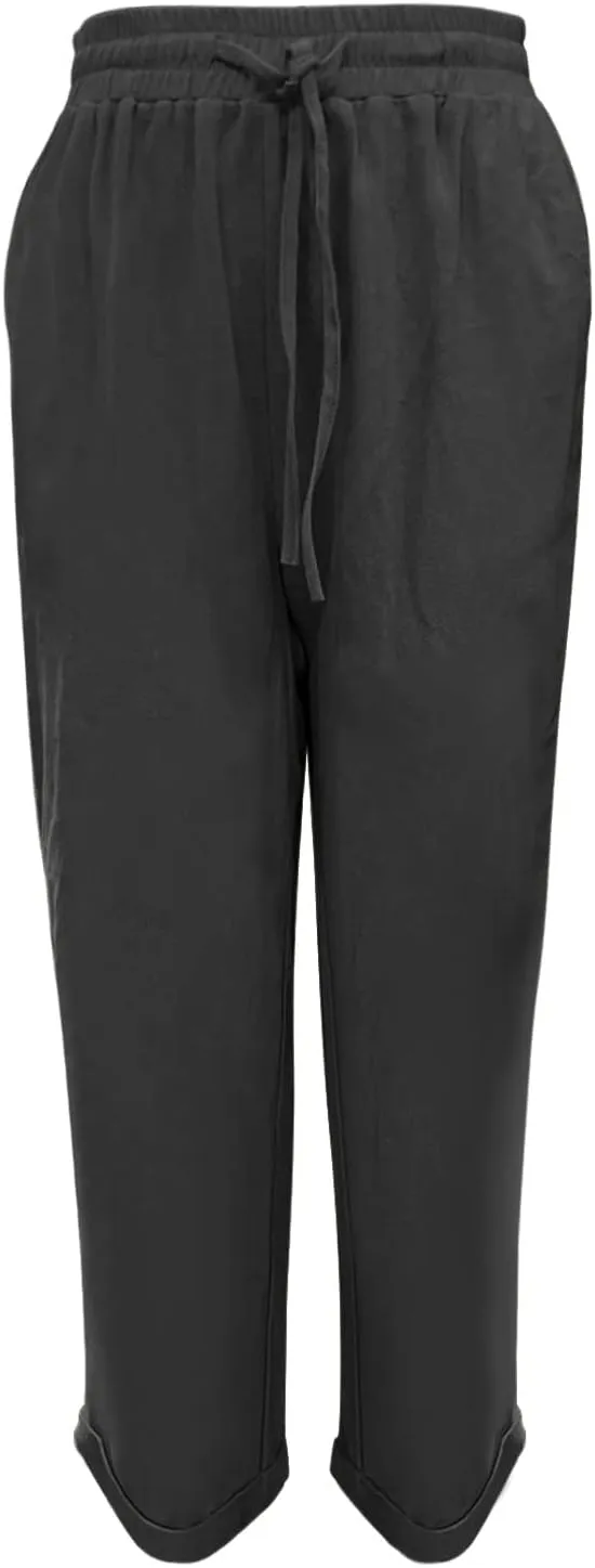 Women's Cotton Linen Summer Tie Knot Palazzo Pants Elastic Waist Stretchy Plus Size Trouser Beach