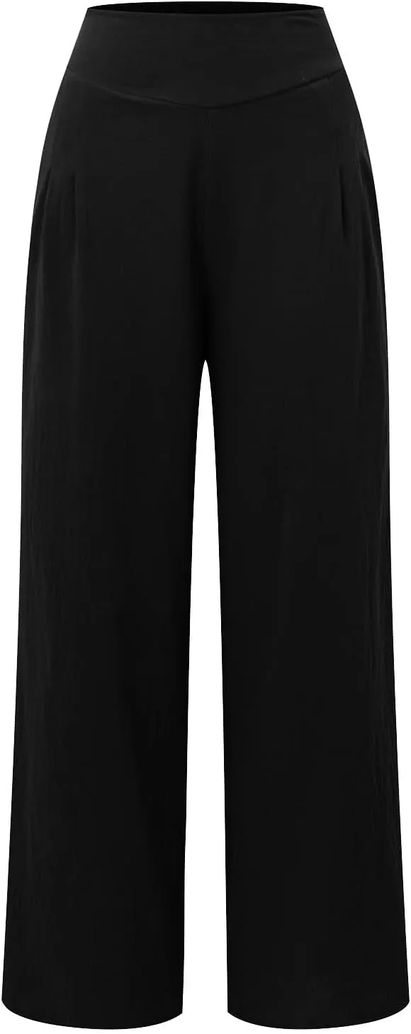 Womens Cotton Linen Summer Trendy Palazzo Pants High Waist Ankle Length Plus Size Palazzo Lounge Pants Vacation