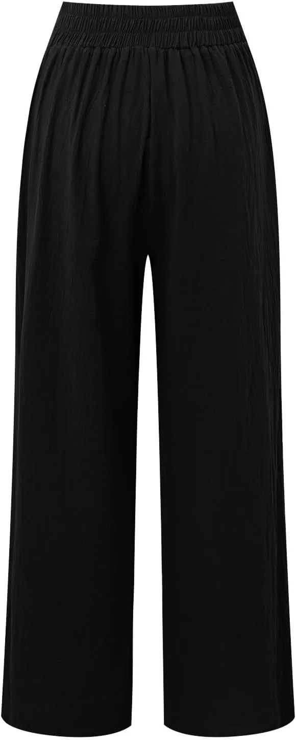 Womens Cotton Linen Summer Trendy Palazzo Pants High Waist Ankle Length Plus Size Palazzo Lounge Pants Vacation