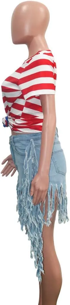 Women's Denim Shorts High Waisted Summer Trendy Stretchy Tassels Frayed Raw Hem Short Jeans Clubwear Sexy Hot Shorts