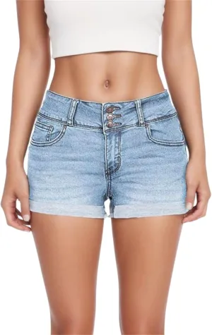 Women's Denim Shorts Stretchy High Waisted Comfy Ripped Short Jean Pants Solid Color Fashion Summer Slim Fit Hot Short