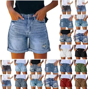 Women's Denim Shorts Stretchy High Waisted Comfy Ripped Short Jean Pants Solid Color Fashion Summer Slim Fit Hot Short