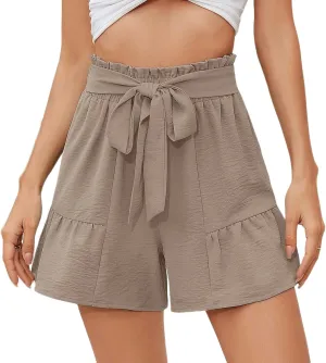 Women's Lightweight Wide Leg High Waisted Shorts Adjustable Tie Knot Loose Summer Cute Trousers