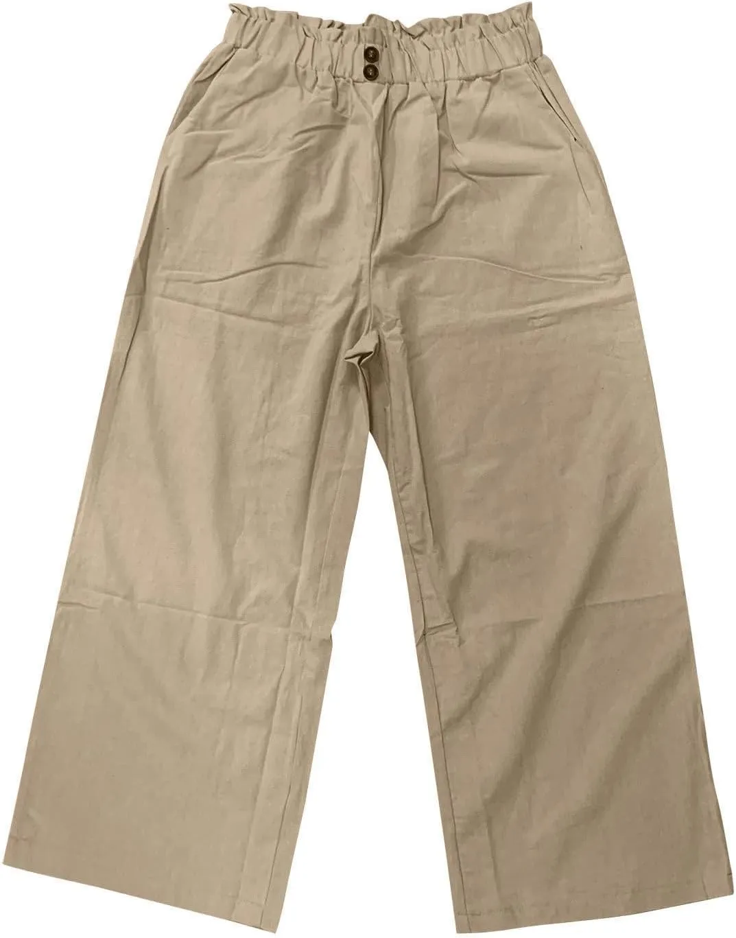 Womens Linen Blend Summer Boho Palazzo Lounge Pants Elastic Waist Baggy Stretchy Slim Fit Pants Travel