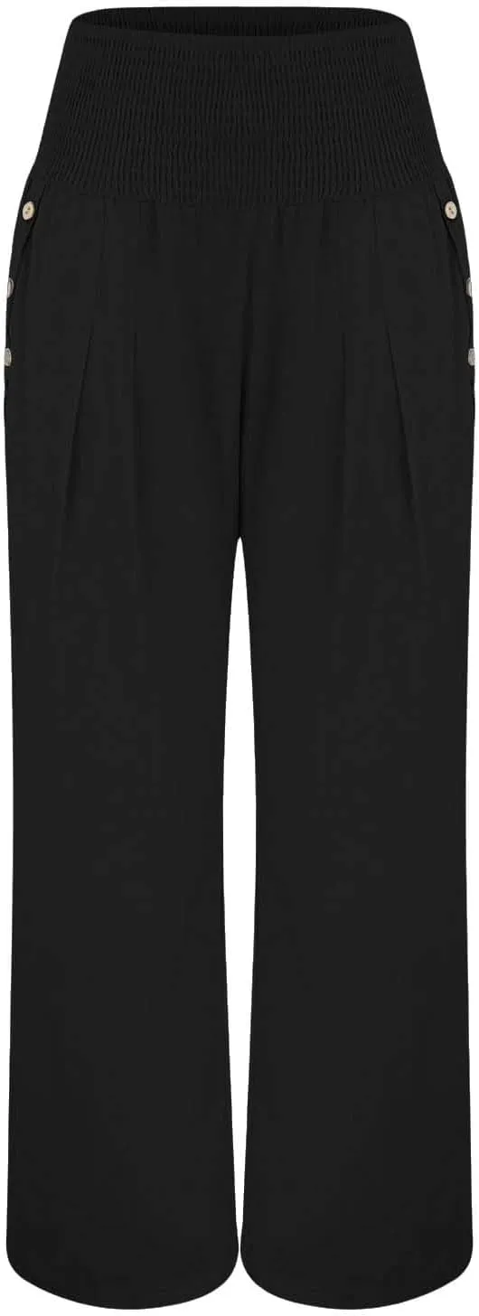 Women's Linen Blend Summer Fashion Palazzo Pants High Waist Wide Leg Plus Size Pant Trousers Beach
