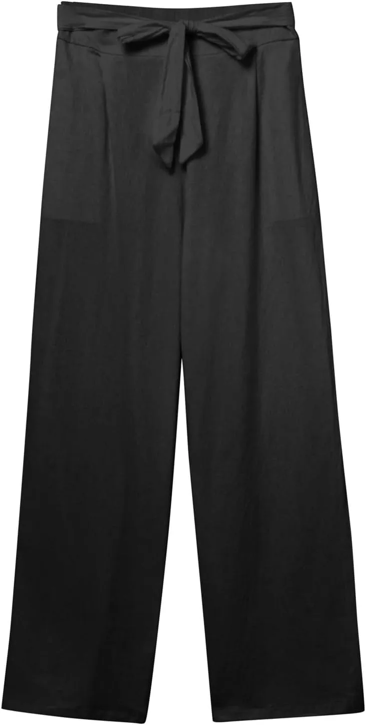 Womens Linen Blend Summer Print Palazzo Pants Low Waist Wide Leg Slim-Fit Trousers Vacation