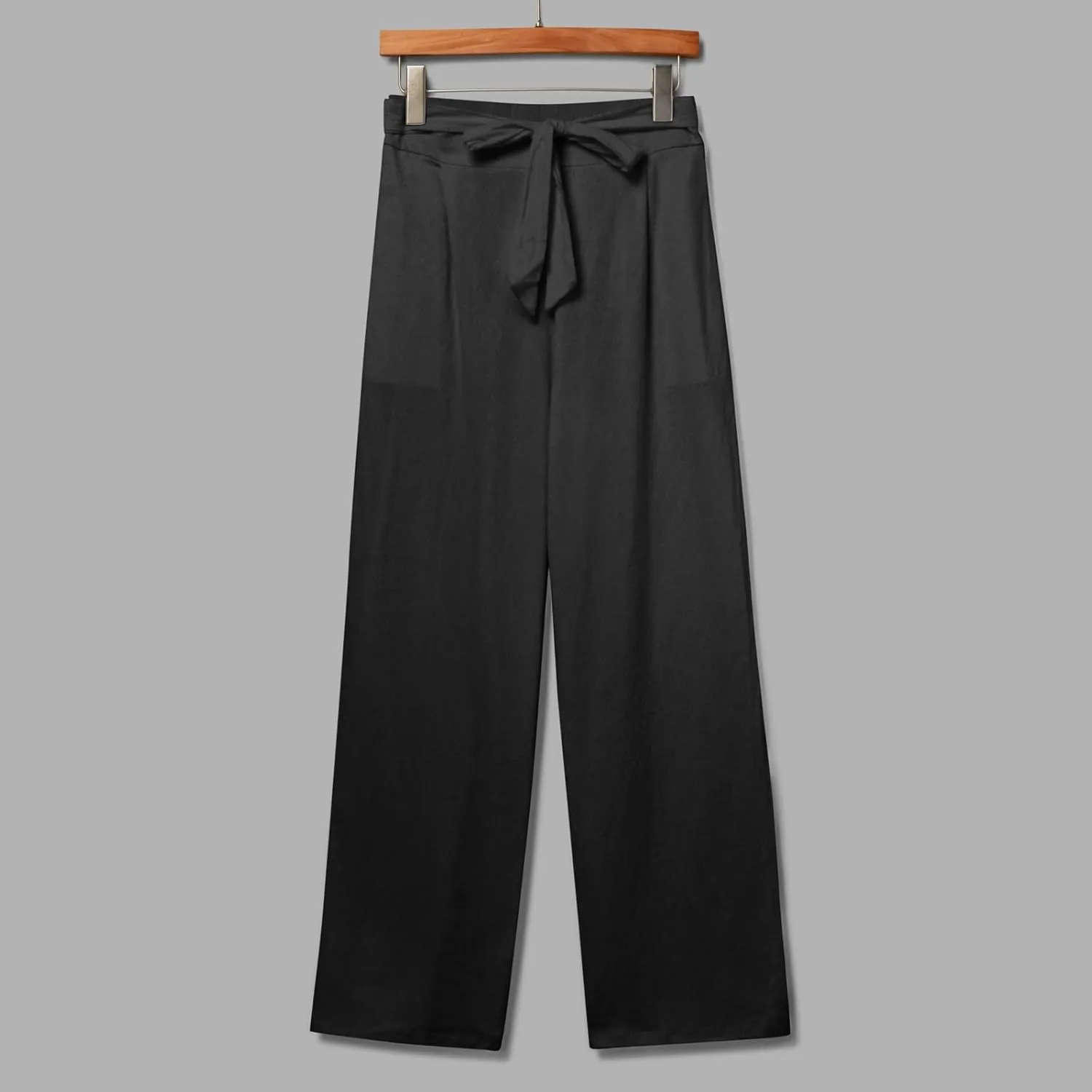 Womens Linen Blend Summer Print Palazzo Pants Low Waist Wide Leg Slim-Fit Trousers Vacation