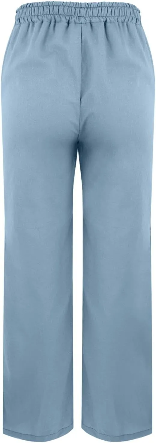 Women's Linen Cotton Pants Summer High Waisted Straight Casual Flowy Wide Leg Drawstring Trousers with Pockets