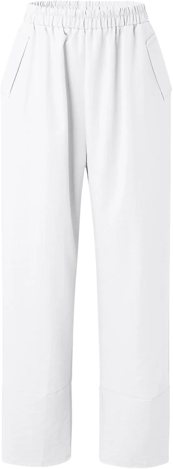Women's Linen Summer Loose Flowy Palazzo Lounge Pants High Waist Long Lounge Slim Fit Trouser Business Work
