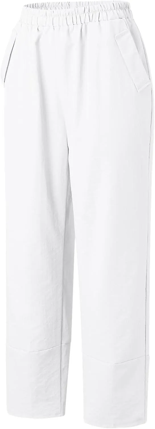 Women's Linen Summer Loose Flowy Palazzo Lounge Pants High Waist Long Lounge Slim Fit Trouser Business Work