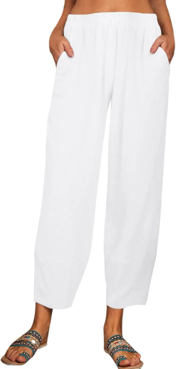 Women's Linen Summer Loose Flowy Palazzo Lounge Pants High Waist Long Lounge Slim Fit Trouser Business Work