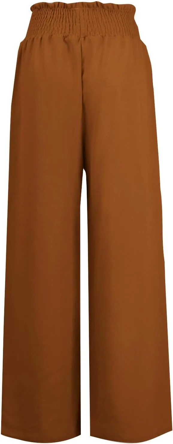 Womens Linen Summer Split Flowy Palazzo Lounge Pants Elastic Waist Bootcut Loose Fit Palazzo Pants Work Business