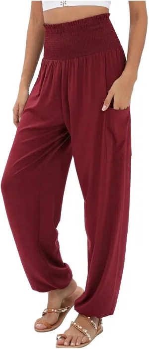 Womens Linen Summer Striped Pant Trousers High Waist Long Lounge Slim Fit Pant Trousers Beach