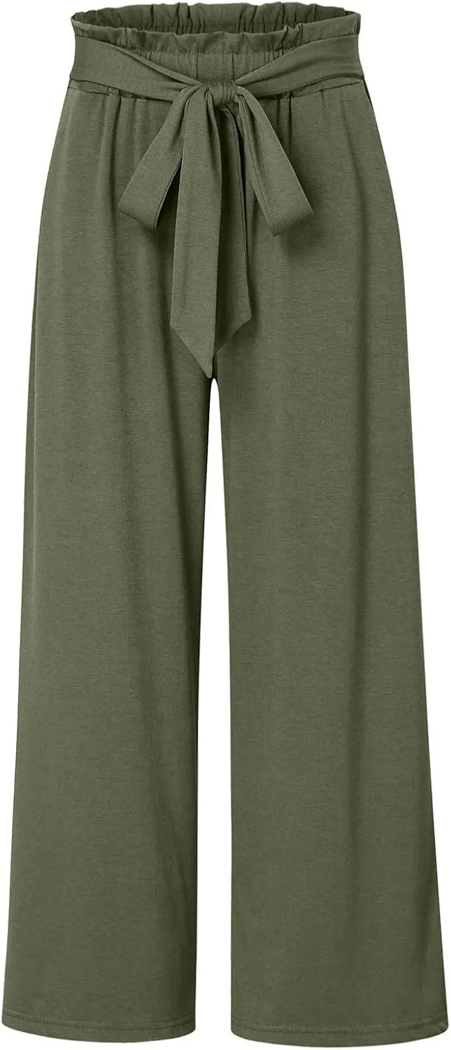 Womens Linen Summer Striped Pants Elastic Waisted Baggy Stretchy Plus Size Pants Office