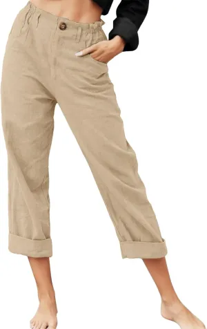 Women's Linen Summer Tie Knot Palazzo Lounge Pants High Waist Long Lounge Plus Size Palazzo Pants Office