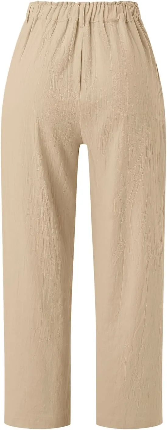 Women's Linen Summer Tie Knot Palazzo Lounge Pants High Waist Long Lounge Plus Size Palazzo Pants Office