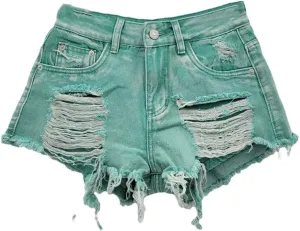 Women's Sexy Low Waist Ripped Denim Shorts with Tassel Burrs Patch Button Fly Regular Fit Streetwear Hot Pants