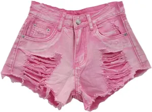 Women's Sexy Low Waist Ripped Denim Shorts with Tassel Burrs Patch Button Fly Regular Fit Streetwear Hot Pants