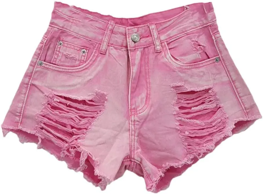 Women's Sexy Low Waist Ripped Denim Shorts with Tassel Burrs Patch Button Fly Regular Fit Streetwear Hot Pants
