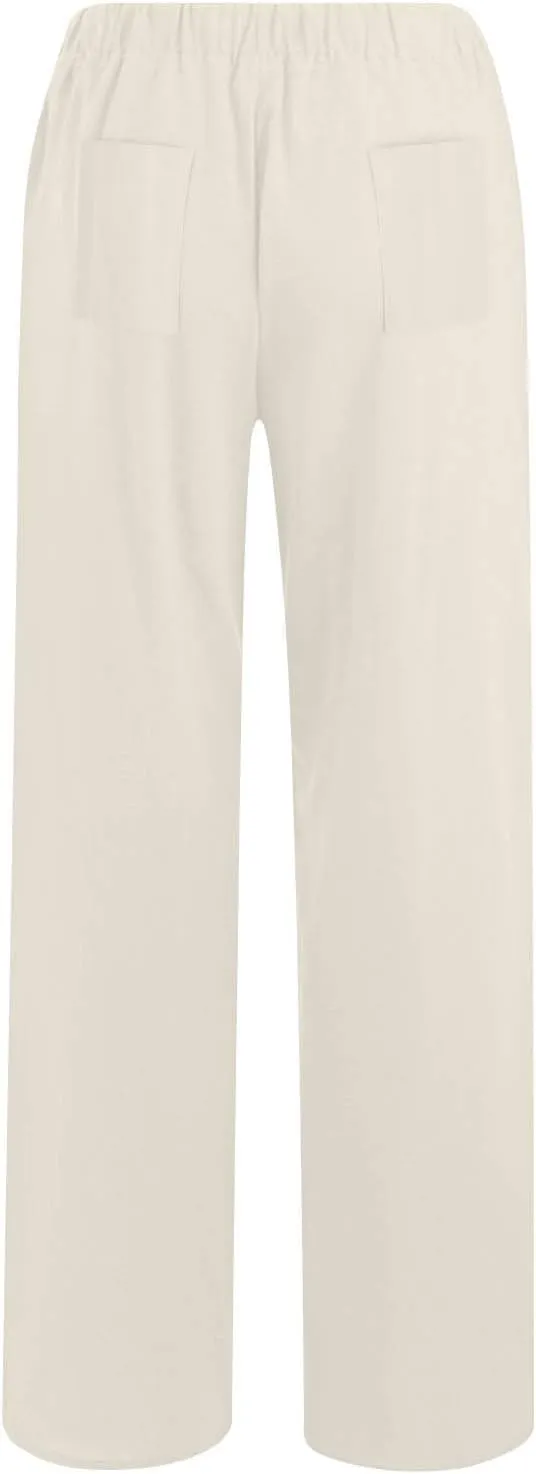 Women's Solid Color Pants Summer Casual Elastic Waist Loose Fit Pants Wide Leg Lounge Long Trousers with Pockets