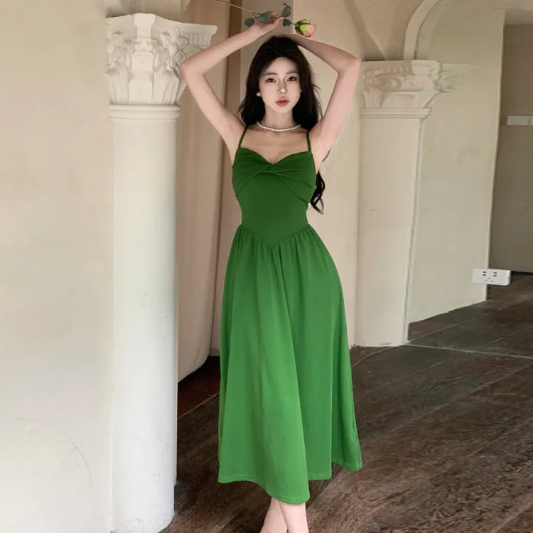 Women's Summer Elegant Green Spaghetti strap Dress  422