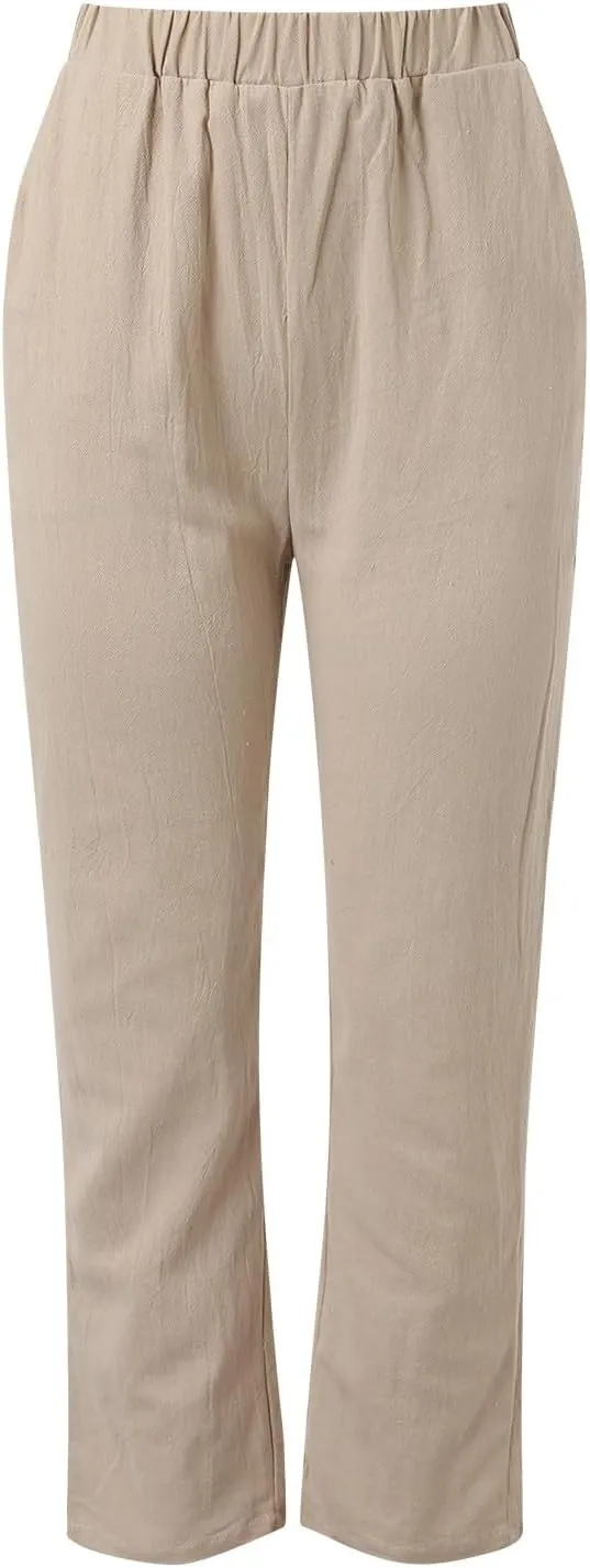 Womens Wide Leg Cotton Linen Pants Summer Casual High Waist Lightweight Lounge Slacks Oversized Beach Baggy Trousers