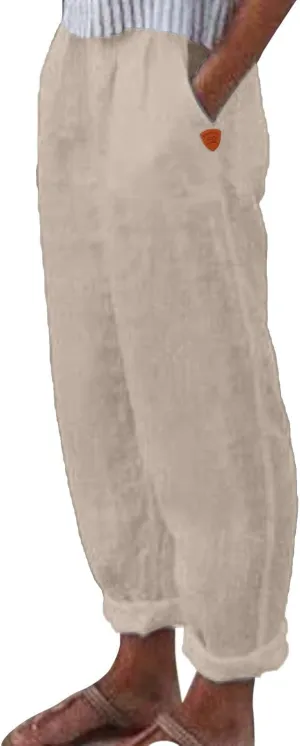 Womens Wide Leg Cotton Linen Pants Summer Casual High Waist Lightweight Lounge Slacks Oversized Beach Baggy Trousers