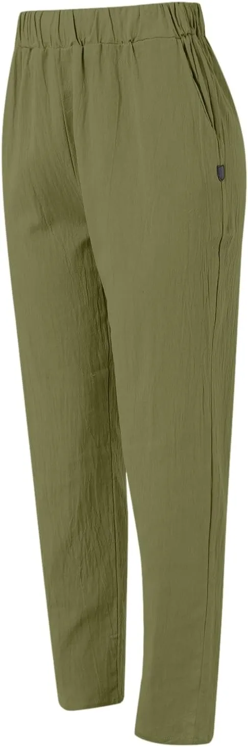 Womens Wide Leg Linen Pants Summer Beach Lounge Trousers Casual Fashion Solid Color Vacation Clothes for Women