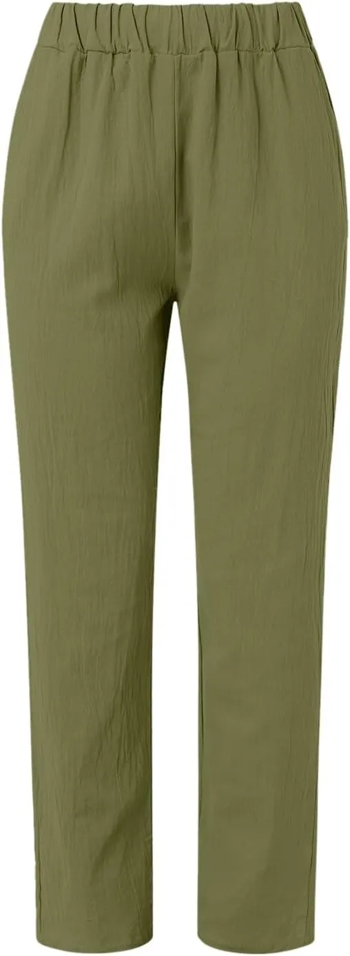 Womens Wide Leg Linen Pants Summer Beach Lounge Trousers Casual Fashion Solid Color Vacation Clothes for Women
