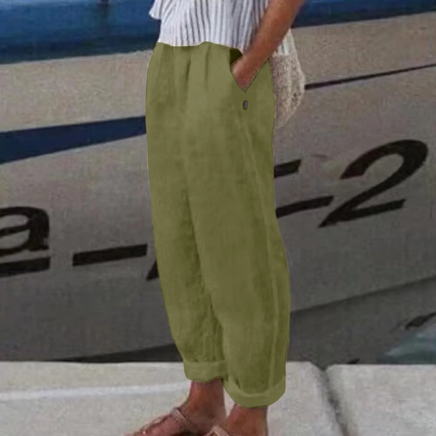 Womens Wide Leg Linen Pants Summer Beach Lounge Trousers Casual Fashion Solid Color Vacation Clothes for Women