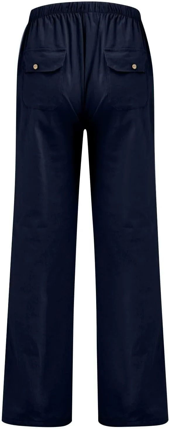 Womens Wide Leg Lounge Pants Lightweight Flowy Cotton Linen Trousers Loose High Waisted Summer Beach Pants Pockets