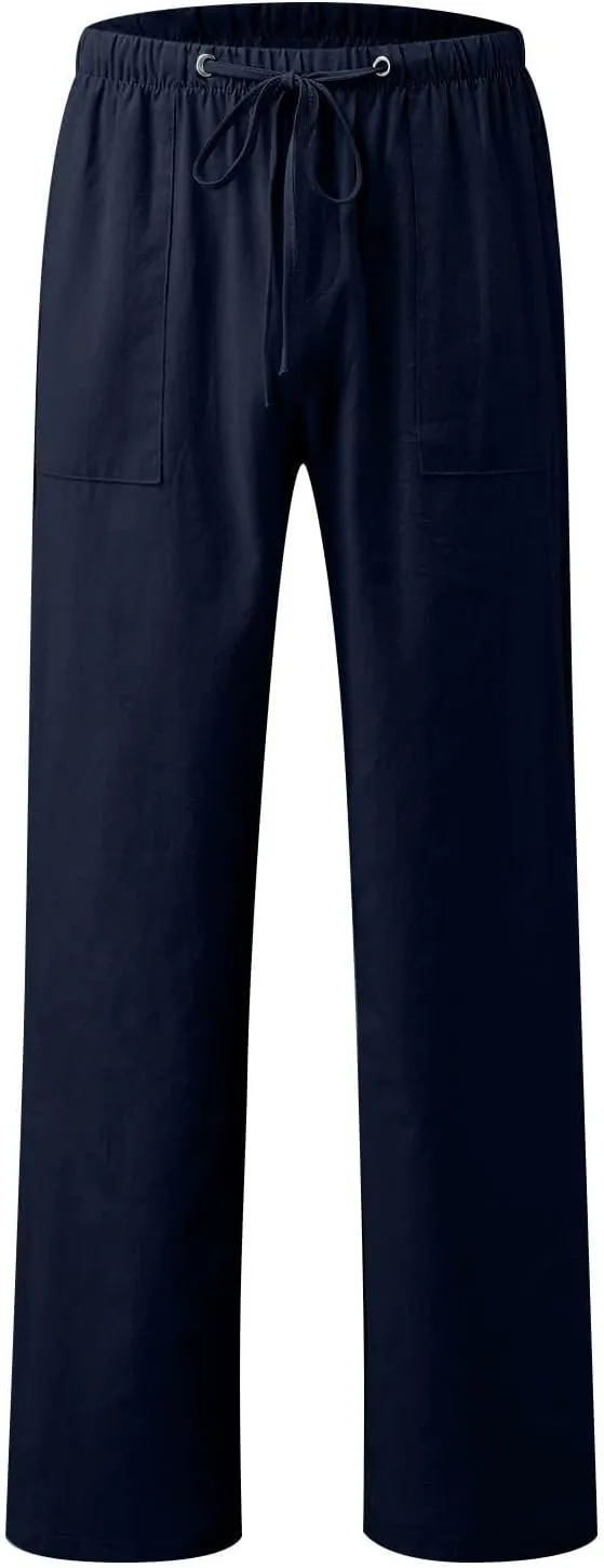 Womens Wide Leg Lounge Pants Lightweight Flowy Cotton Linen Trousers Loose High Waisted Summer Beach Pants Pockets