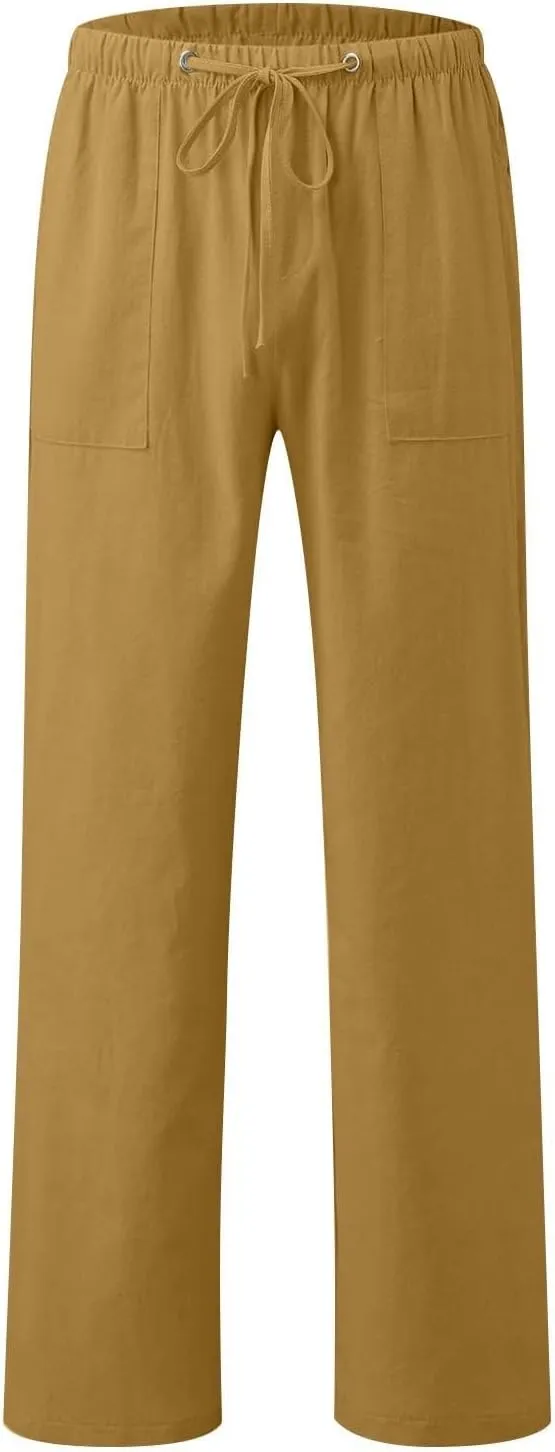 Womens Wide Leg Lounge Pants Lightweight Flowy Cotton Linen Trousers Loose High Waisted Summer Beach Pants Pockets