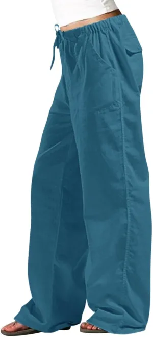 Womens Wide Leg Lounge Pants Lightweight Flowy Cotton Linen Trousers Loose High Waisted Summer Beach Pants Pockets