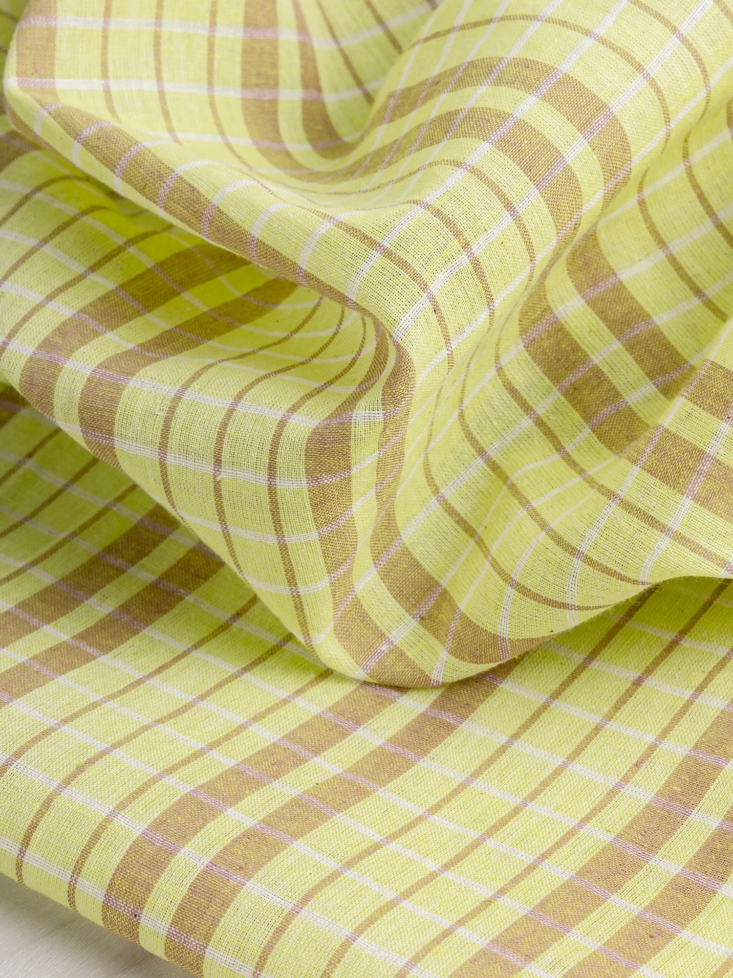 Yarn Dyed Handwoven Check Cotton - Mauve   Chartreuse   White
