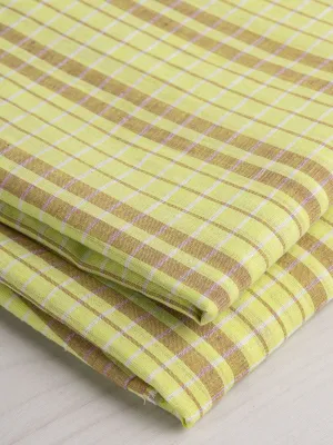 Yarn Dyed Handwoven Check Cotton - Mauve   Chartreuse   White