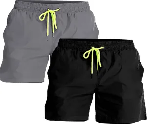 YnimioAOX 2 Pack Men's Swim Trunks Quick Dry Beach Shorts with Mesh Lining