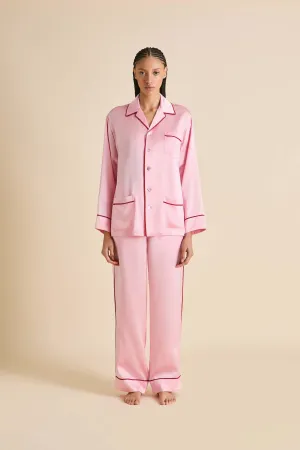 Yves Blush Pink Pyjamas in Silk Satin