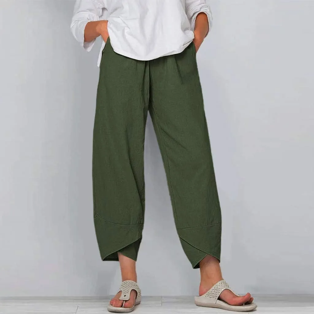ZOCANIA Linen Capri Pants for Women Casual Summer Petite Linen Trousers Cropped Linen Wide Leg Pants with Pockets