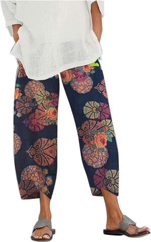ZOCANIA Linen Capri Pants for Women Casual Summer Petite Linen Trousers Cropped Linen Wide Leg Pants with Pockets
